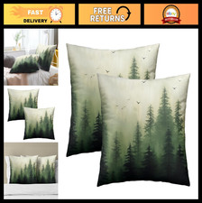 Green Misty Forest Throw Pillow Covers 18x18" Set of 2 - Mountain Woodland Decor
