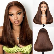 Glueless Wig Human Hair 5x6 18 Inch Chocolate Brown 230% Density Arabella Wigs