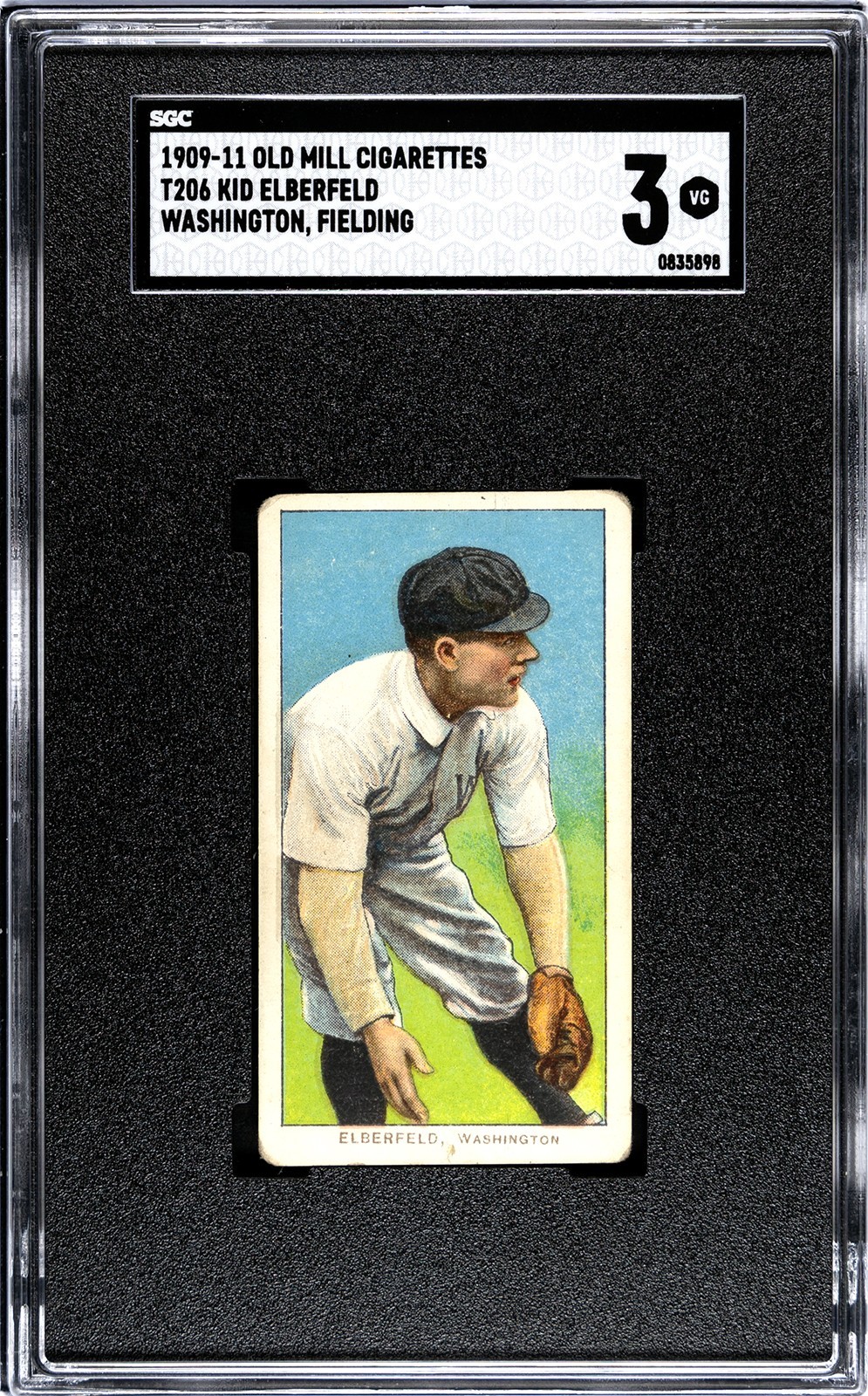 KID ELBERFELD 1909-11 T206 Old Mill Tobacco Fielding SGC 3 WASHINGTON SENATORS