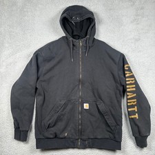 Carhartt Men L Rain Defender Loose Fit Fleece Lined Full Zip Hoodie Jacket Black