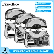 3PK 1/2" Compatible LK-4WBN LC-4WBN Tape for EPSON LabelWorks Black on White
