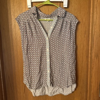 Max Studio Womens Size L Sleeveless Print Button Down Top