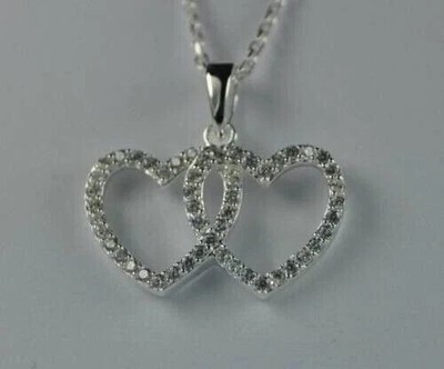 1.50Ct Lab Created Diamond Round Double Heart Pendant 14K White Gold Finish