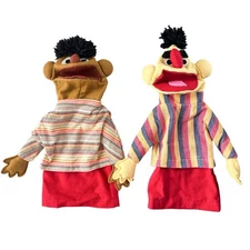 Vtg 80s Bert & Ernie Hand Puppets Homemade OOAK Sesame Street Humanoid Muppets