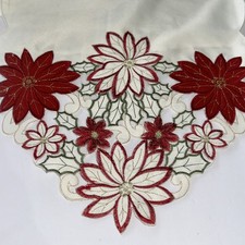 Embroidered Table Runner 12.5 x68 Holiday Christmas Poinsettia