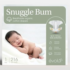 Evolur Snuggle Bum Baby Diapers - Size 1, 216 Count, for Newborns 6.6 lbs - 13