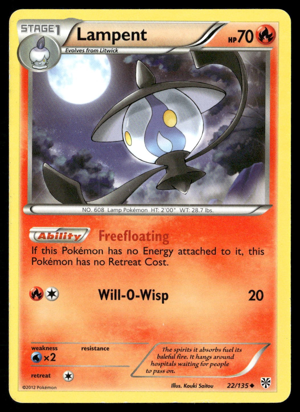 Lampent 22/135 Uncommon Plasma Storm Pokemon Moderately Played