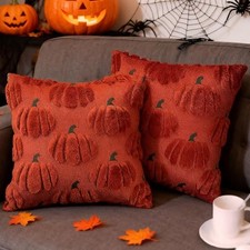 Fall Pumpkin Decorative Throw Pillow Covers 24" x 24" Pack of 2 Rust Red