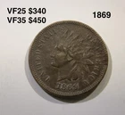 1869 INDIAN CENT VF *details Indian head Cent High Grade Choice VF
