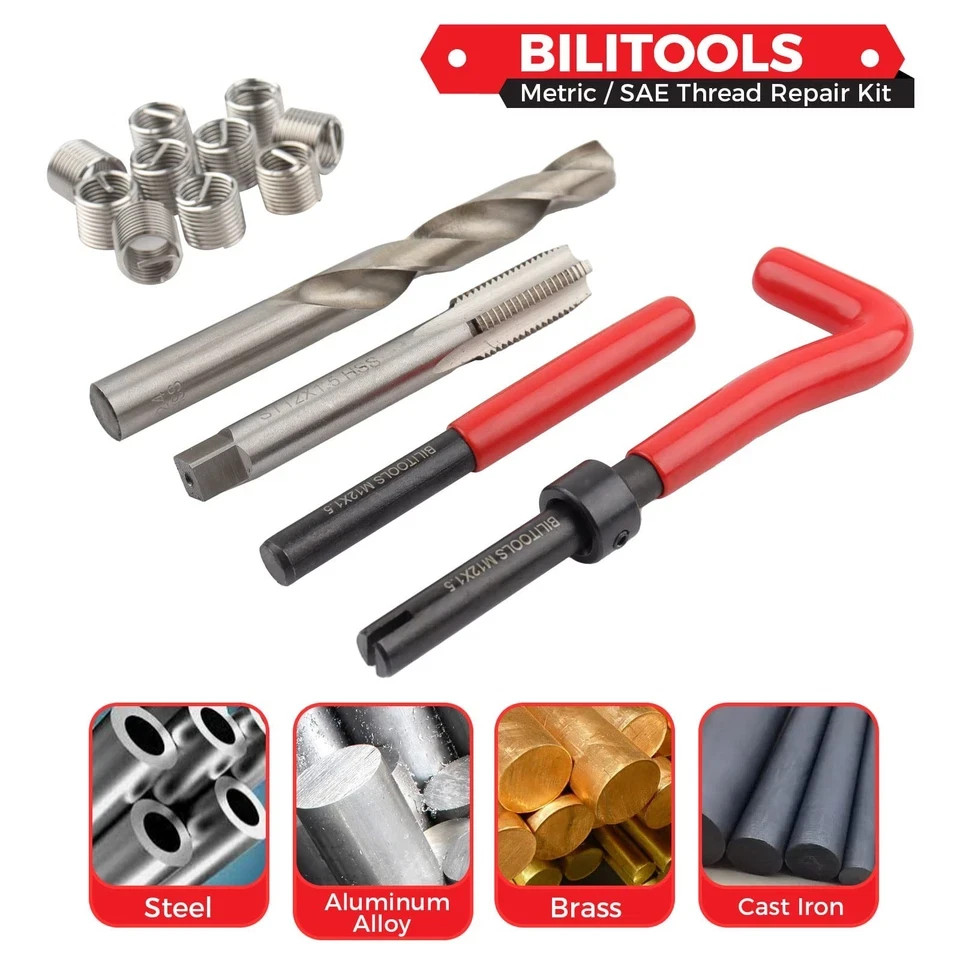 BILITOOLS M8x1.25 Thread Repair Kit HSS Drill Helicoil Repair Kit Metric