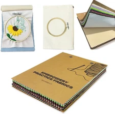 NIUGRECF 36-Color Embroidery Notebook Set - 14x20cm Cotton Fabric Pages with Bam
