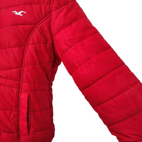 Hollister California Puffer Jacket Womens Medium Red Weathercast Sherpa-Lined - Picture 11 of 13