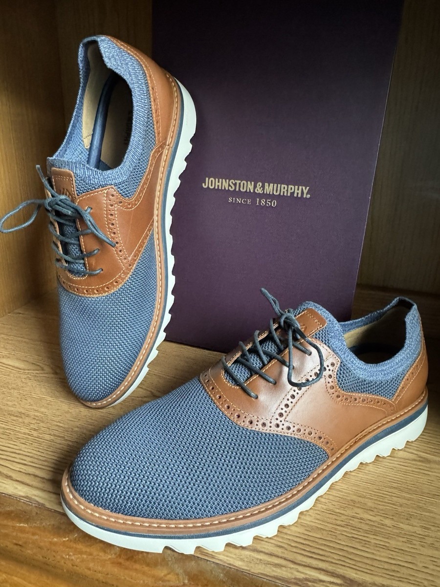 Johnston & Murphy Braydon Leather/Knit Shoe Navy Men Size 13 EU 47