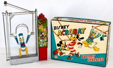 BOXED SET:DISNEY 1950s LINEMAR BATTERY DONALD DUCK ACROBAT ON METAL FRAME-WORKS