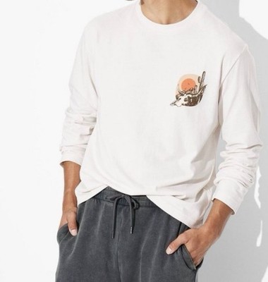 Original Use Men s cactus Desert Graphics Long Sleeve  T-shirt, M Cream