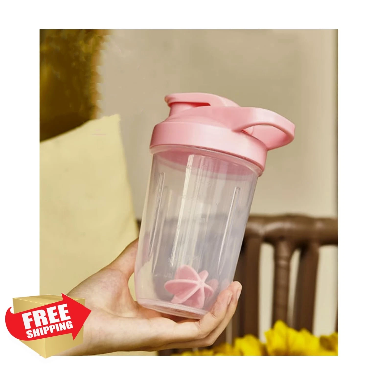 CHNLML Protein Shaker Bottle 16oz Pink Clear Leak-Proof Gym Mixer