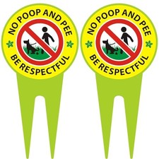 No Dog Poop Sign 2 Pack, Double Sided - Be Respectful/No Poop and Pee, Protect