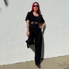 VTG 80s/90s Black Jumpsuit with Embroidered Tigers 1990s Pantsuit Romper Small