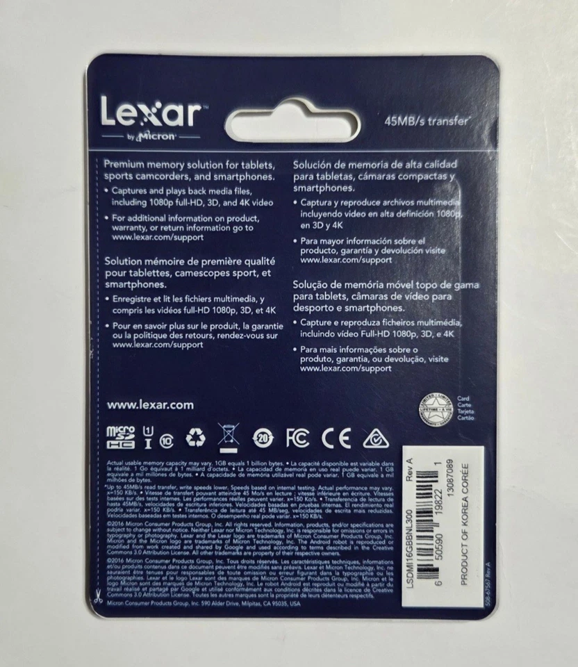 New LEXAR 16GB Micro SDHC - UHS-1 300X 45MB/s High Performance Memory Card - Image 2 of 2
