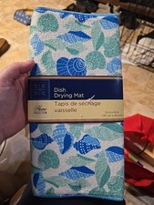 Home Collection Dish Drying Mat 12x18 NWT Seashell Design Blue Green Teal White