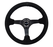 NRG Reinforced Steering Wheel (350mm / 3in. Deep) Blk Suede/Blk Bball Stitch