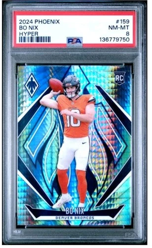 2024 Panini Phoenix Bo Nix Rookie (RC) Hyper Prizm #159 PSA 8 Denver Broncos