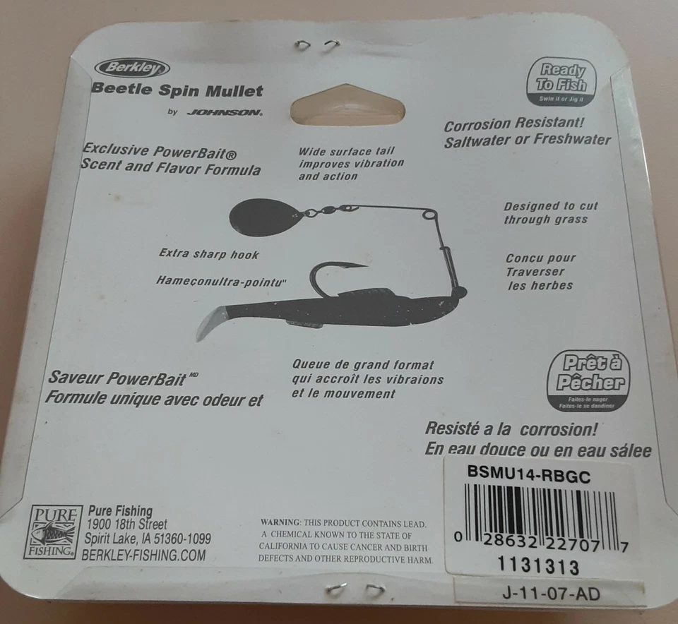 Berkley Powerbait Johnson Beetle Spin Mullet Spinnerbait 4" Rootbeer 1/4 oz  Foto 3 de 4