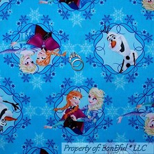 BonEful Fabric FQ Cotton Quilt Blue White FROZEN Disney Snowflake Princess Girl