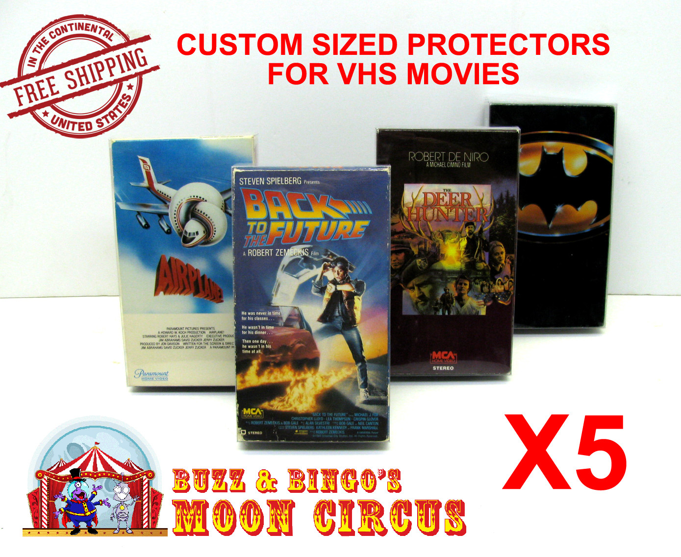 5x STANDARD VHS MOVIE (SIZE A) CLEAR PLASTIC PROTECTIVE BOX PROTECTORS SLEEVE
