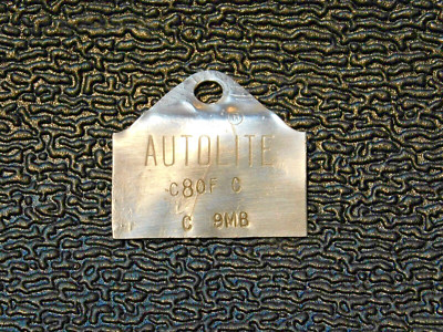 FORD AUTOLITE ID CARBURETOR TAG, 69 390-4V HOLLEY MUSTANG,FAIRLANE,TORINO,COUGAR