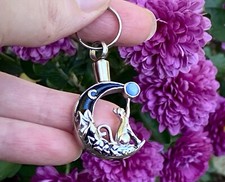 Keyring Urn .5" Key Chain Cat Moon Stone Cremation Pendant for Ashes Kitty Gift