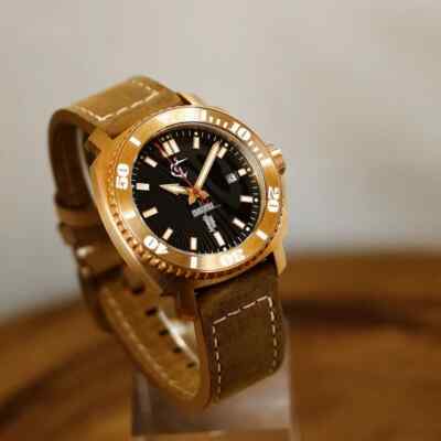 Cobra Calibre Crossfire Miyota 9015 Automatic Bronze Dive Watch Black Damasteel