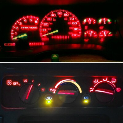 14 Bright Red LED Bulbs For 1992-1999 Chevrolet Trucks Gauge Cluster & AC Cntrls