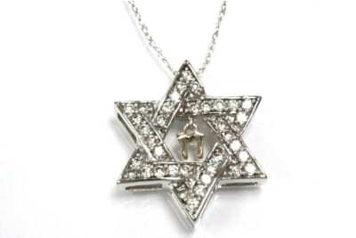 0.5 ctw Natural Diamond Solid 14k White Gold Hexagram Star of David Necklace