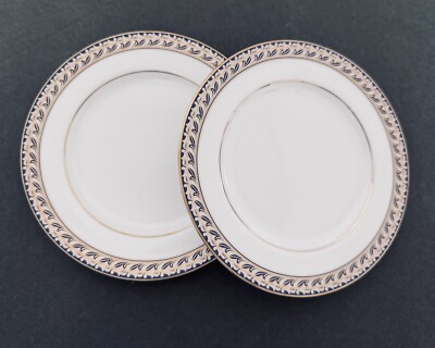 Noritake Indigo Waltz Lot of Two Bread & Butter Plates Blue Gold Scroll Edge