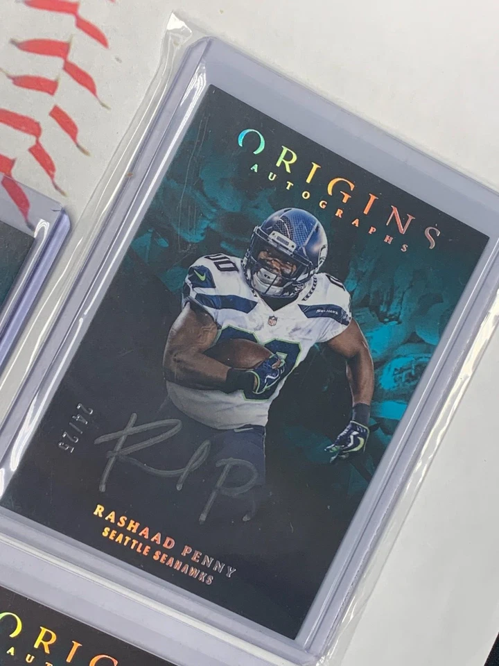 3 RASHAAD PENNY RC AUTO 's 💎 /25 silver ink! 2018 PANINI ORIGINS #OARP SEAHAWKS - Image 2 of 4