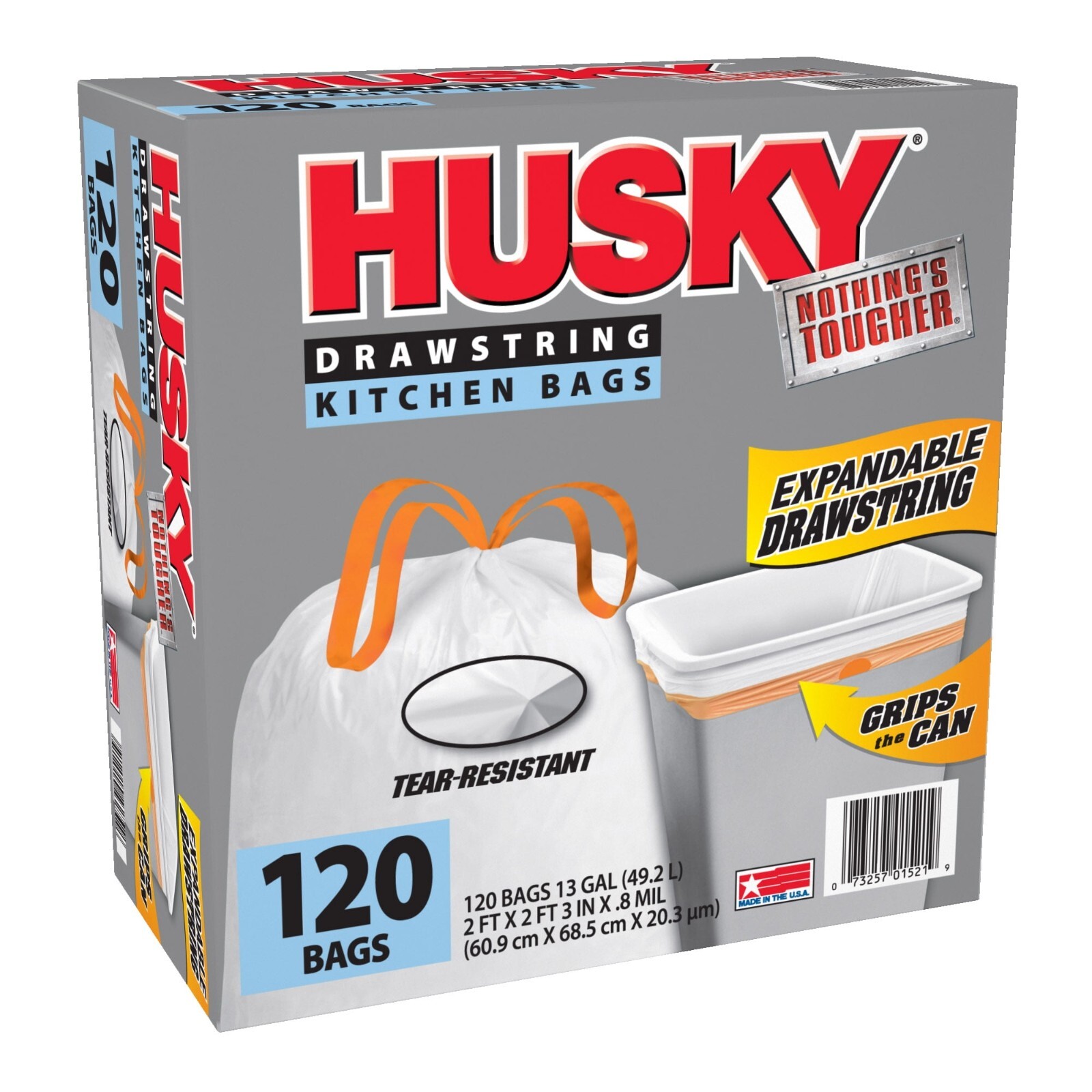Husky Tall Kitchen White Trash Bags, 13 Gallon, 120 Bags (Expandable Drawstring)