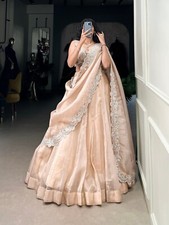 Traditional Wear Cream Gold Crush Lehenga Choli With Dupatta For Women  Girls