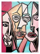 CORBELLIC ORIGINAL PAINTING 12X16 THREE KINGS CUBISM FIGURATIVE NEW ART DECOR