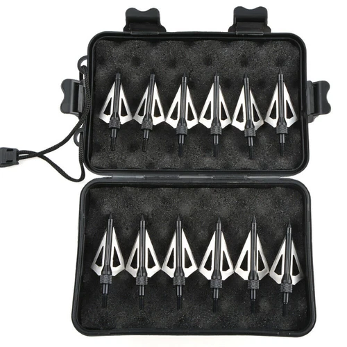 12 Stück Bogenschießen Pfeilspitzen & Box Jagdschraube Pfeilköpfe 100 Grain Broadheads - Bild 7 von 27
