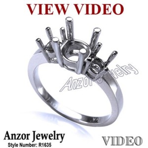 18k Solid White Gold 3 Stone Ring Setting