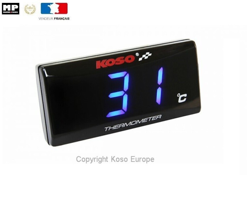 Indicateur de température KOSO rétroéclairé bleu avec alerte de surchauffe