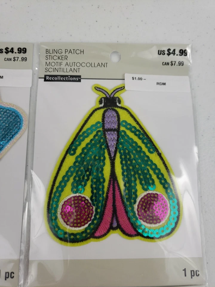 LOT OF 6 Bling Patches Stickers Peace Popsicle Dragonfly Cherry Parrot Panda - Image 4 of 4