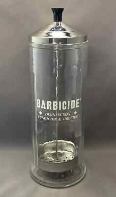 Barbicide  King Research 11¼'' Heavy Glass Disinfectant Jar w/3 Stickers - GC