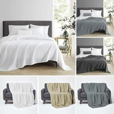 100% Cotton Waffle Weave Bed Throw Cover Large Sofa Warm Blanket Bedding Set