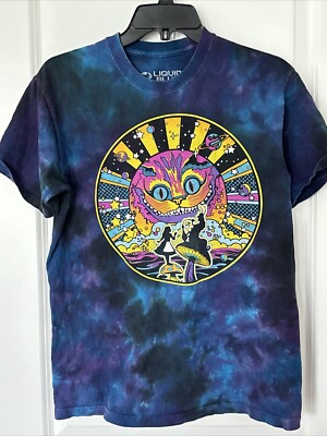 Liquid Blue T-Shirt Adult Medium  Blue Purple Tie Dye Alice in Wonderland Cotton