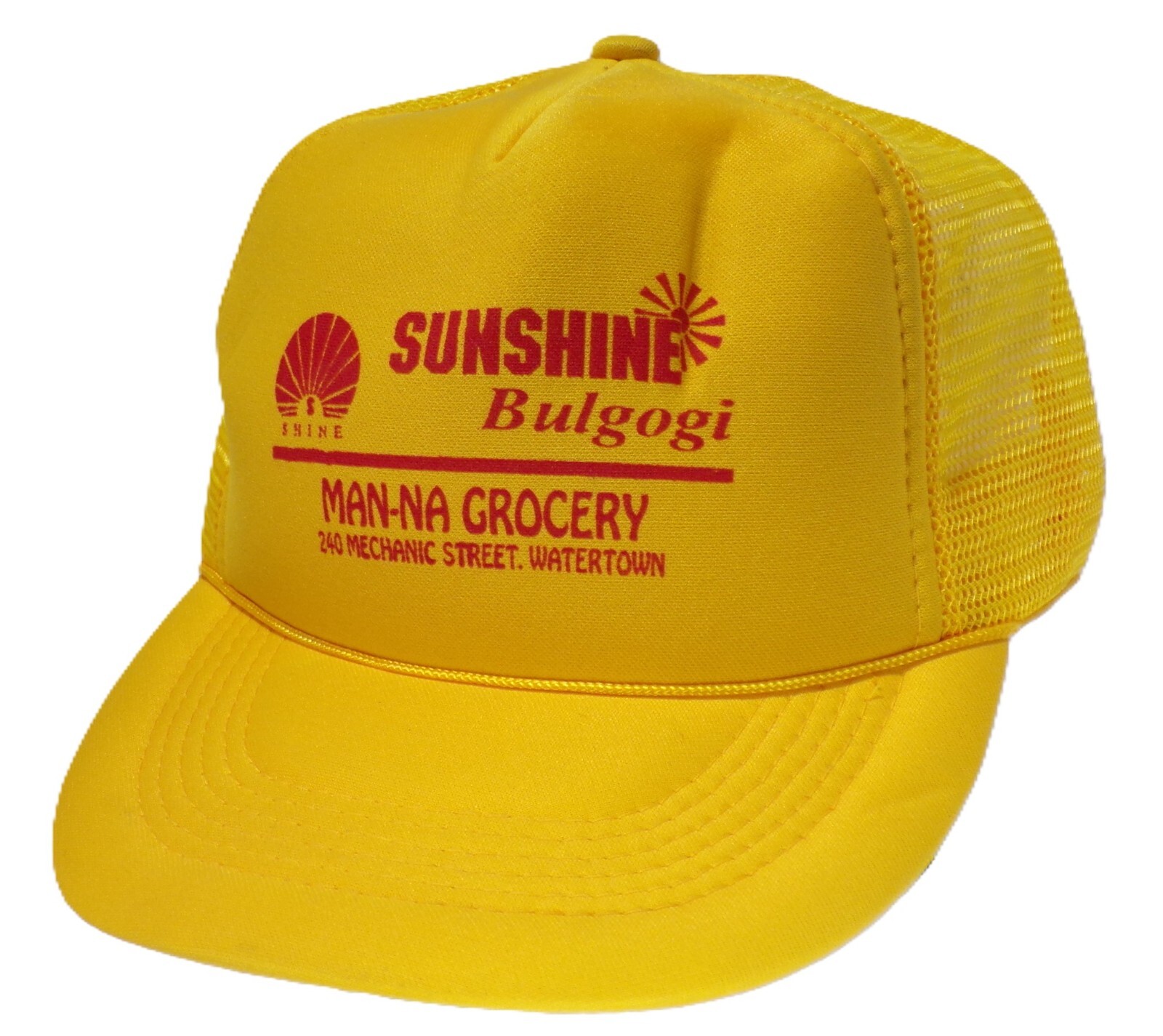 Sunshine Bulgogi Grocery Watertown NY Yellow Trucker Hat Mesh Snapback 040325WT3