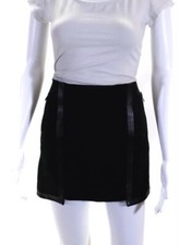 Rag  Bone Womens Black Leather Trim Front Zip Mini Skirt E1