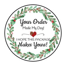 30 1.5" CHRISTMAS WREATH THANK YOU ORDER ENVELOPE SEALS LABELS STICKERS