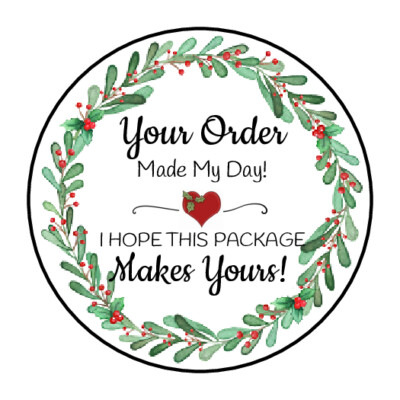 30 1.5" CHRISTMAS WREATH THANK YOU ORDER ENVELOPE SEALS LABELS STICKERS ...